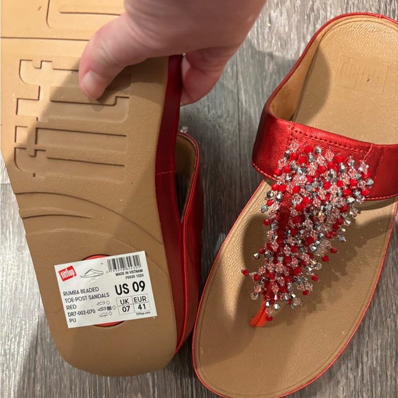 NEW Fitflop Red Cherry Rumba Valentines Embellished Sandals cha Cha Limited ED - Picture 10 of 13